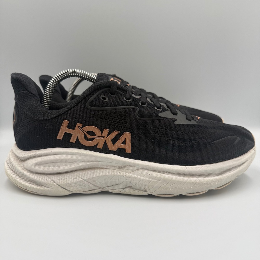Hoka‎ Clifton 9 Women Size 8 Running Shoes Black Rose Gold Sneakers
